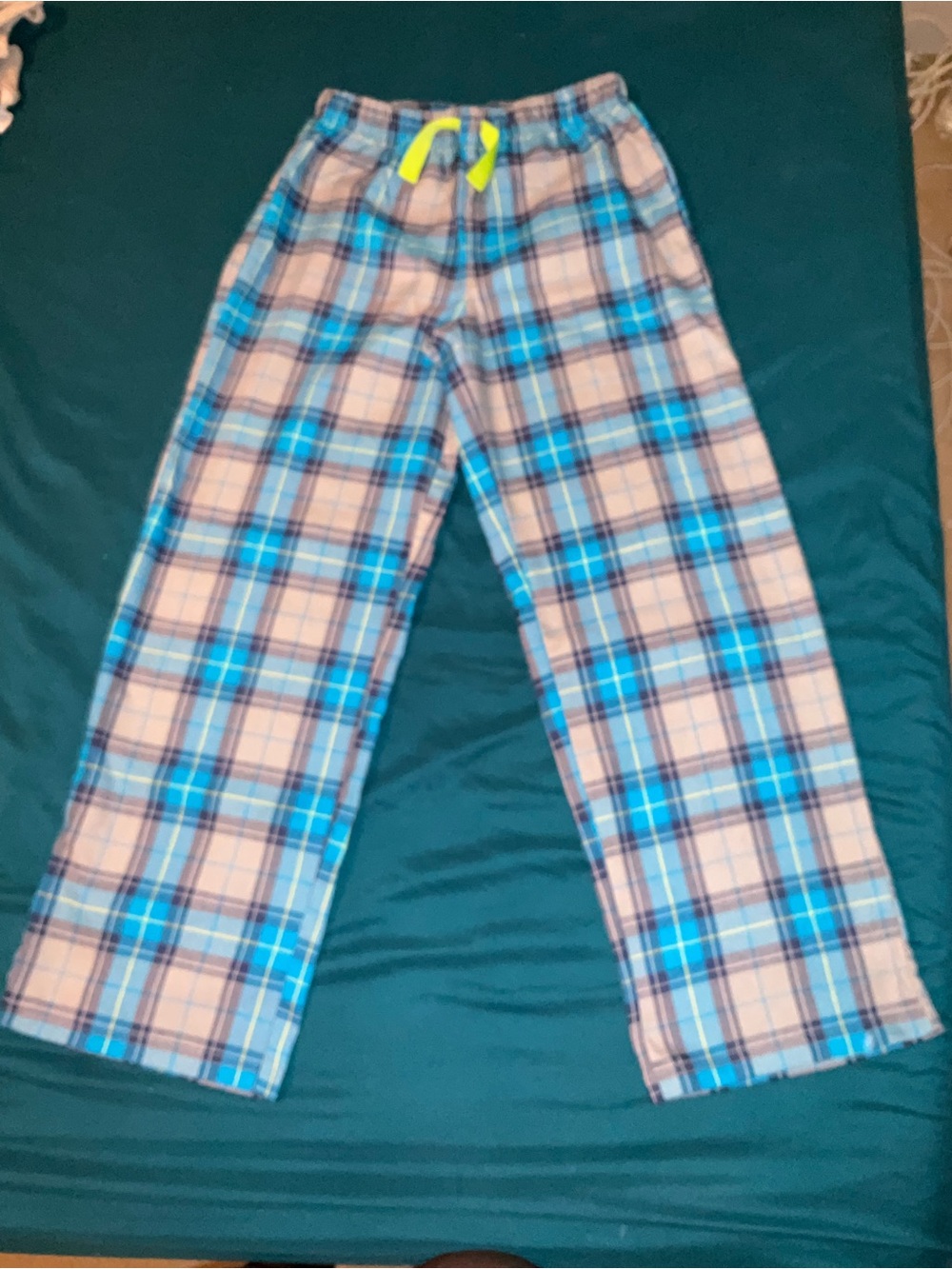 Old Navy Blue Plaid Kids Pajama Pants with Yellow Drawstring